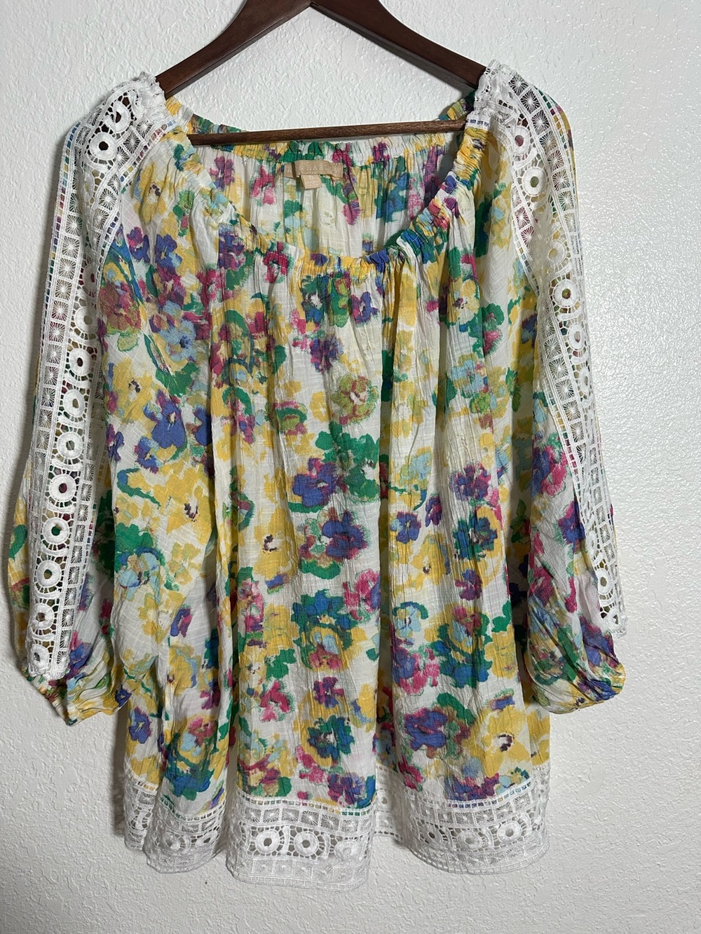 Hope & Harlow Floral Peasant Off-the-Shoulder Top with Crochet Lace Trim Size 3X